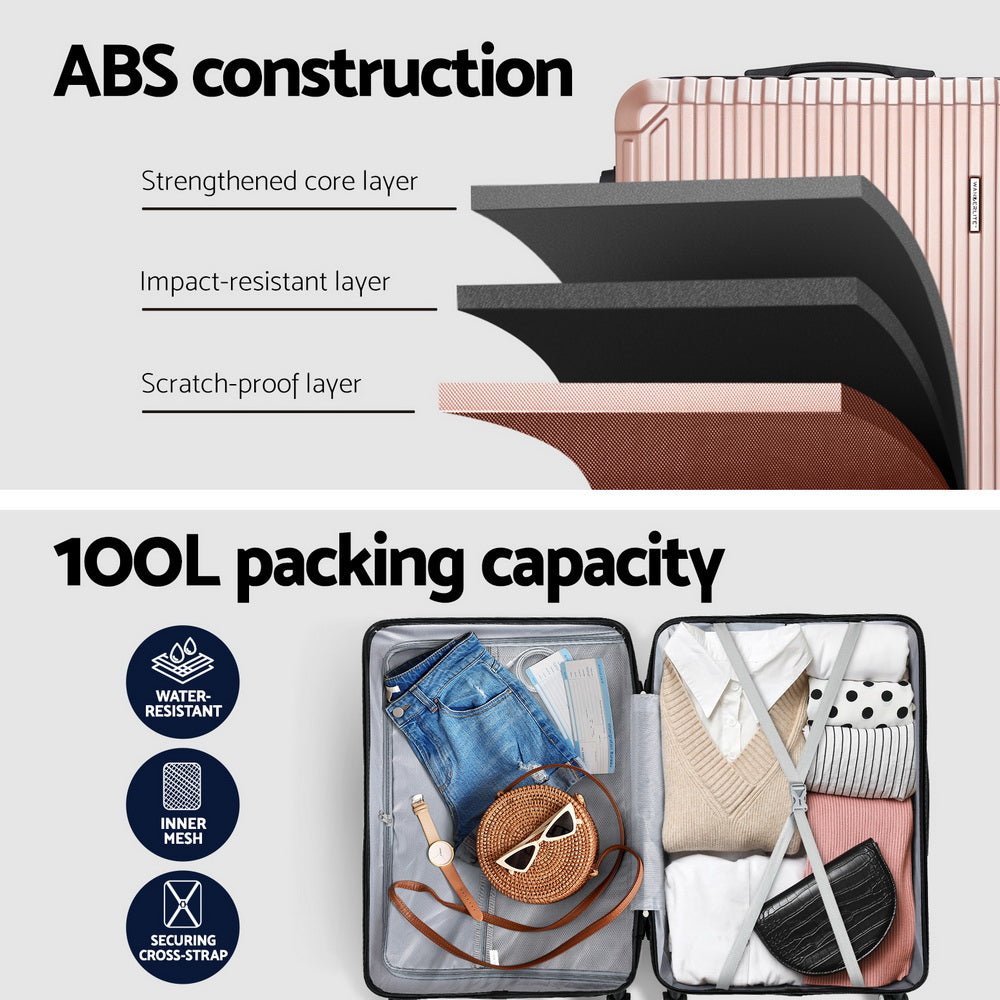 Wanderlite 28-inch Luggage Set with TSA Lock�ABS Hard Shell Travel Suitcase Organiser Luggage Case Rose Gold - Glam Warehouse