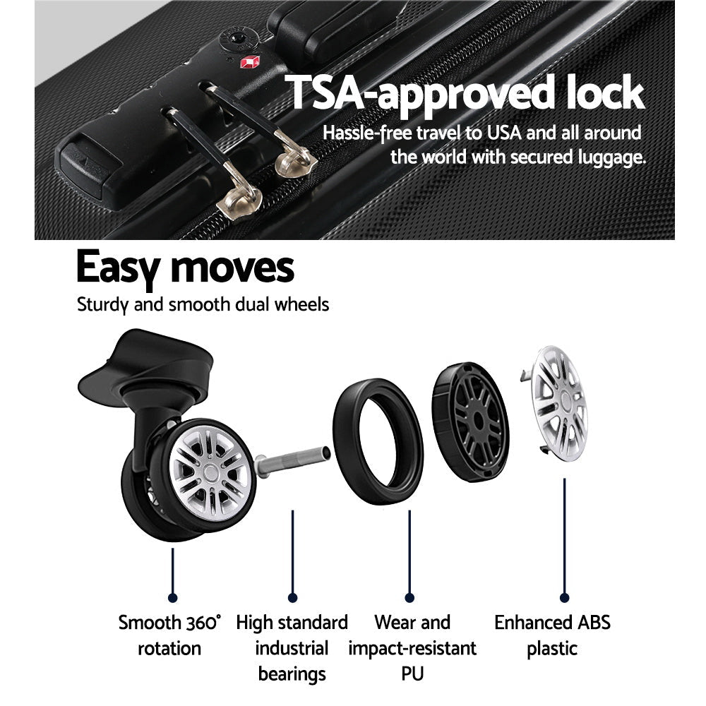Wanderlite 28 Inch Luggage with TSA Lock Spinner Carry On Hard Shell Travel Suitcase Luggage Case Black - Glam Warehouse