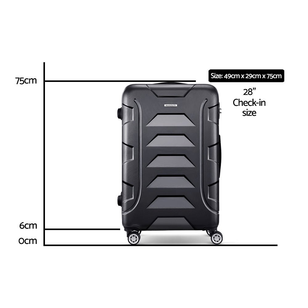 Wanderlite 28 Inch Luggage with TSA Lock Spinner Travel Suitcase Carry On Hard Shell Luggage Case Black - Glam Warehouse
