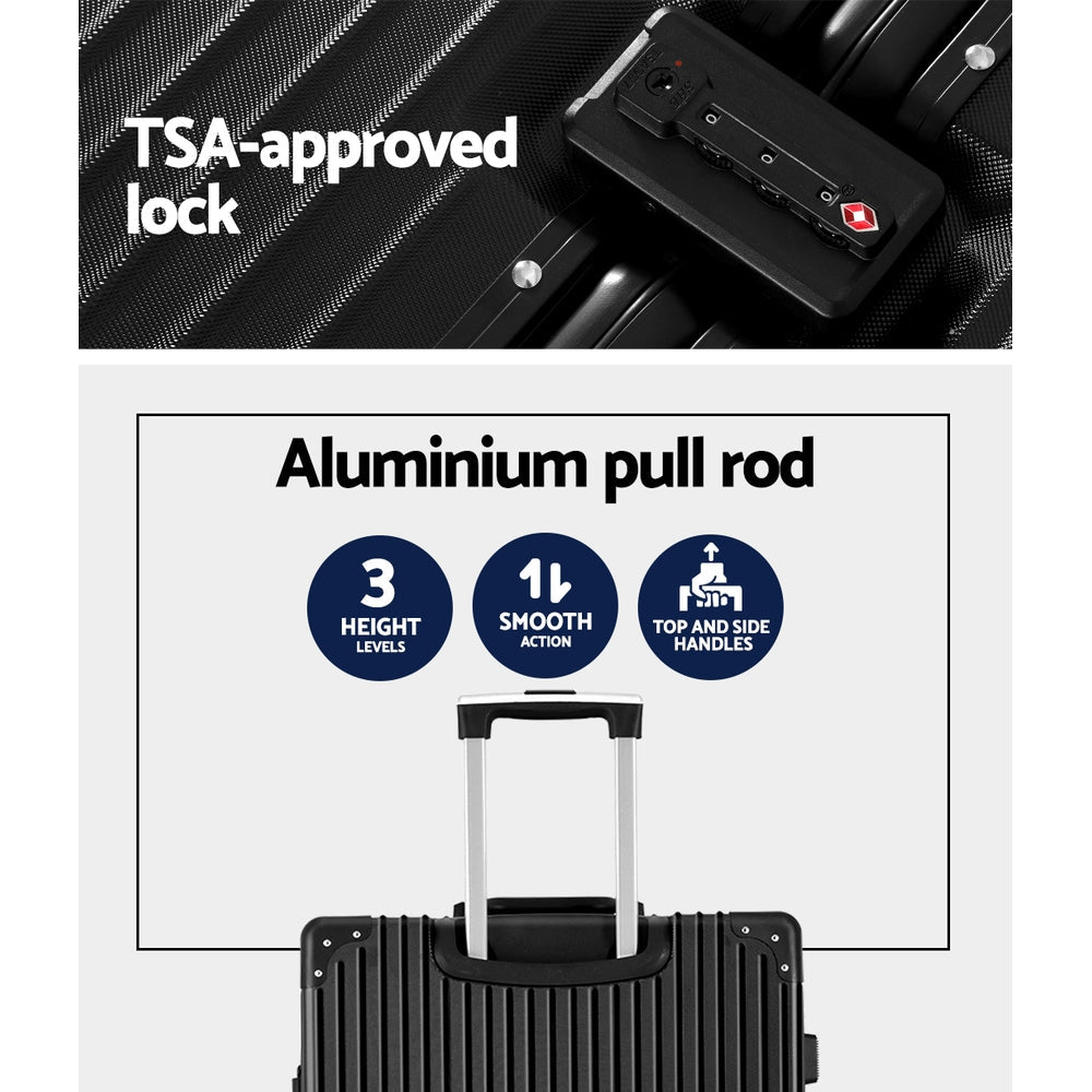 Wanderlite 28 Inch Luggage with TSA Lock Stainless�Steel�Wrapped�Corners Hard Shell Travel Suitcase Luggage Case Black - Glam Warehouse