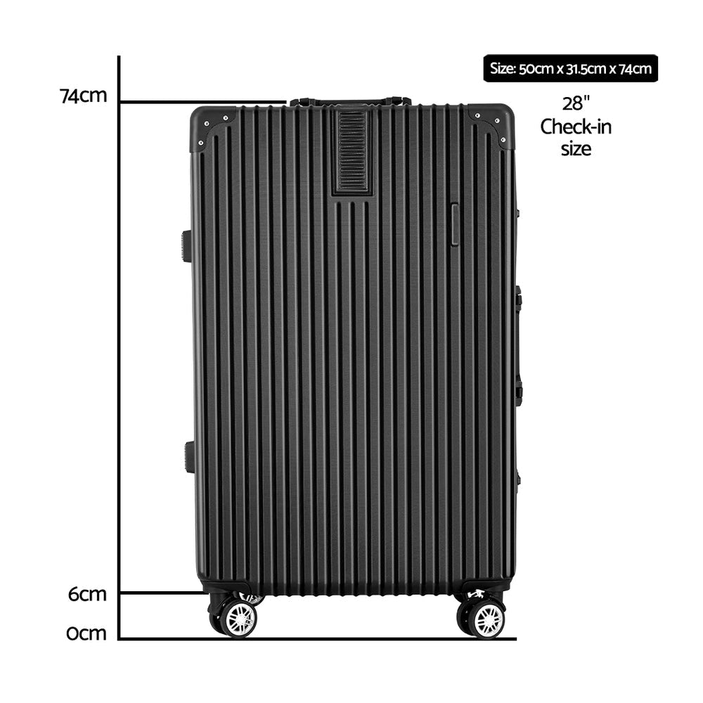 Wanderlite 28 Inch Luggage with TSA Lock Stainless�Steel�Wrapped�Corners Hard Shell Travel Suitcase Luggage Case Black - Glam Warehouse