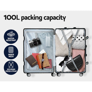 Wanderlite 28 Inch Luggage with TSA Lock Stainless�Steel�Wrapped�Corners Hard Shell Travel Suitcase Luggage Case Black - Glam Warehouse