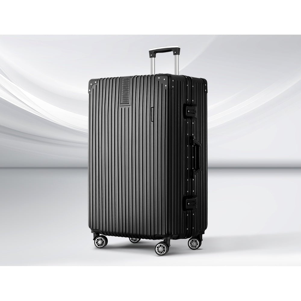 Wanderlite 28 Inch Luggage with TSA Lock Stainless�Steel�Wrapped�Corners Hard Shell Travel Suitcase Luggage Case Black - Glam Warehouse