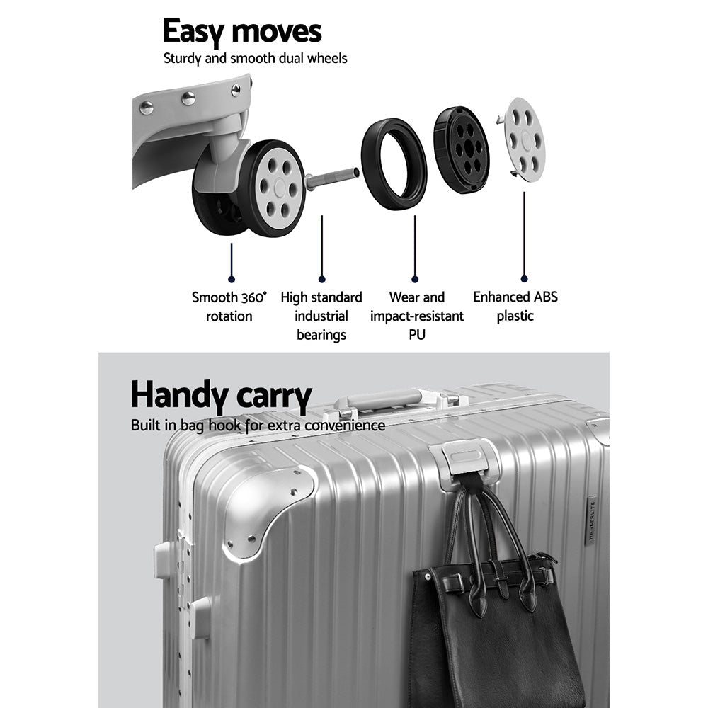 Wanderlite 28 Inch Luggage with TSA Lock Stainless�Steel�Wrapped�Corners Hard Shell Travel Suitcase Luggage Case Silver - Glam Warehouse