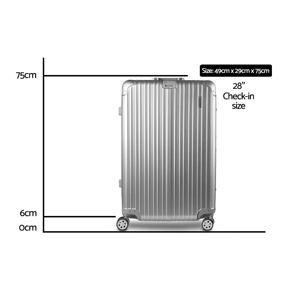 Wanderlite 28 Inch Luggage with TSA Lock Stainless�Steel�Wrapped�Corners Hard Shell Travel Suitcase Luggage Case Silver - Glam Warehouse
