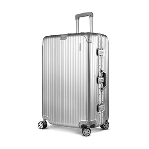 Wanderlite 28 Inch Luggage with TSA Lock Stainless�Steel�Wrapped�Corners Hard Shell Travel Suitcase Luggage Case Silver - Glam Warehouse