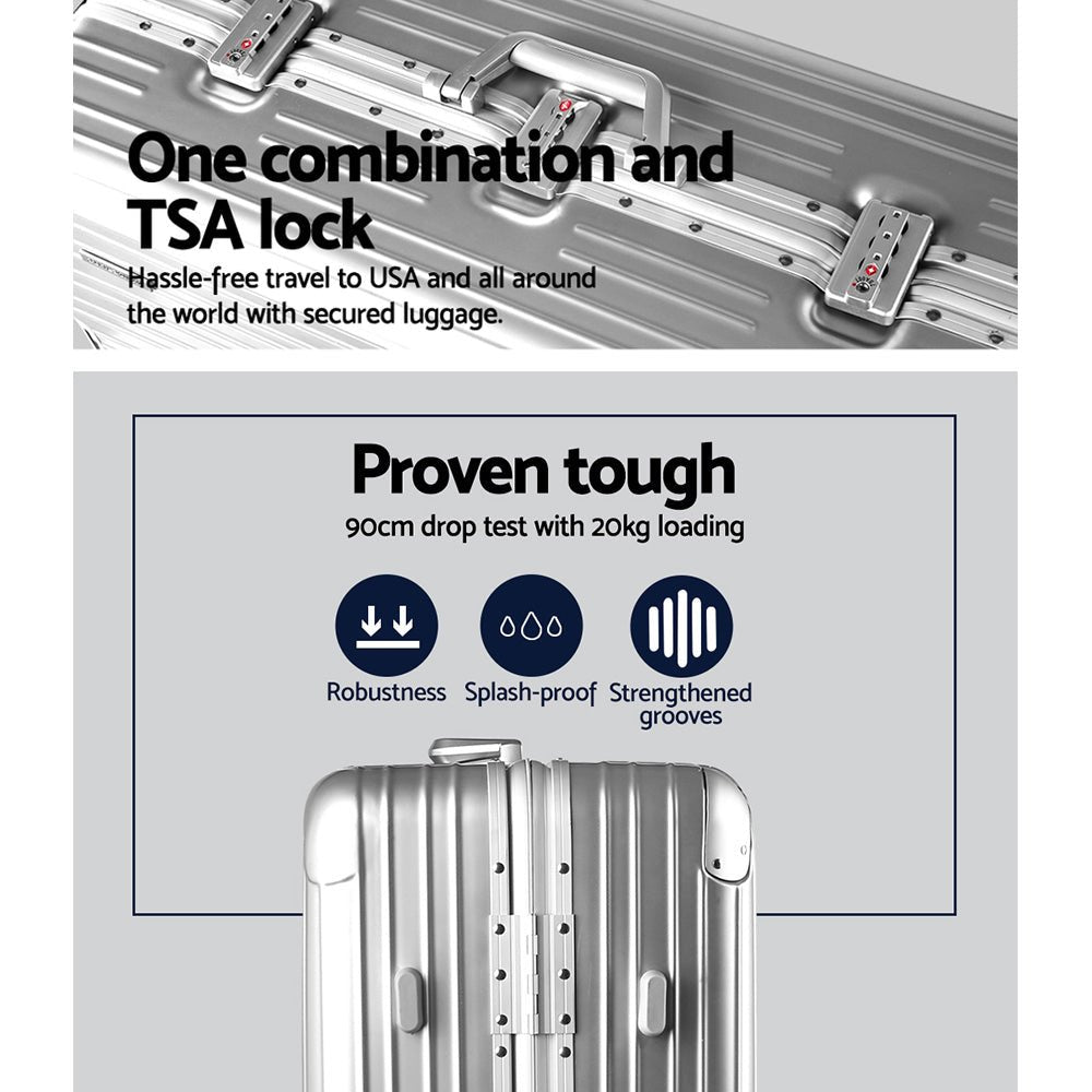 Wanderlite 28 Inch Luggage with TSA Lock Stainless�Steel�Wrapped�Corners Hard Shell Travel Suitcase Luggage Case Silver - Glam Warehouse