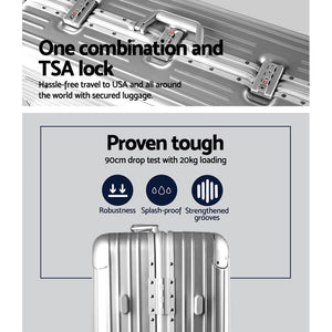 Wanderlite 28 Inch Luggage with TSA Lock Stainless�Steel�Wrapped�Corners Hard Shell Travel Suitcase Luggage Case Silver - Glam Warehouse