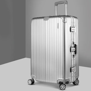 Wanderlite 28 Inch Luggage with TSA Lock Stainless�Steel�Wrapped�Corners Hard Shell Travel Suitcase Luggage Case Silver - Glam Warehouse