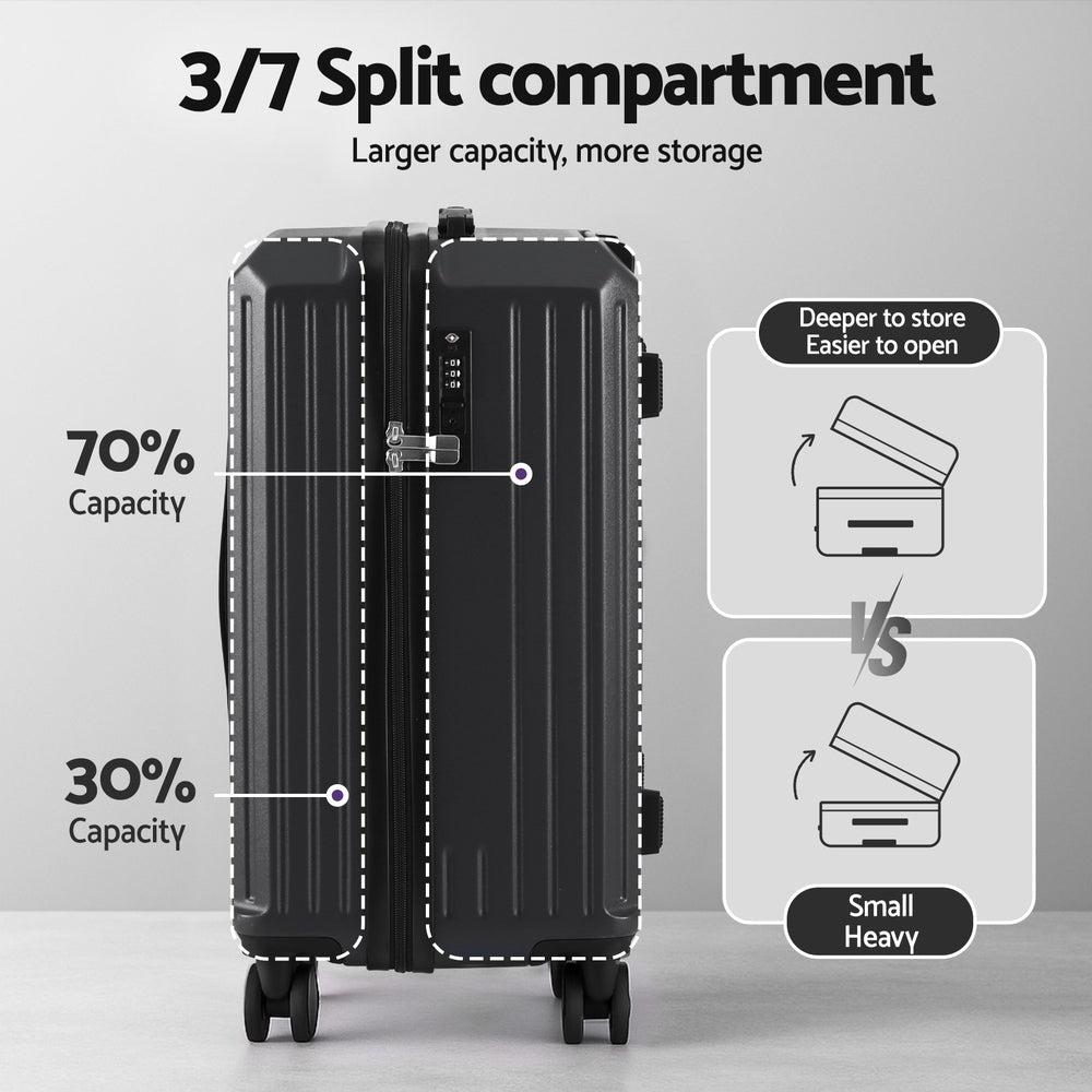 Wanderlite 2pcs Trunk Luggage Suitcase Travel Carry On TSA Lock 12" 20" Black - Glam Warehouse