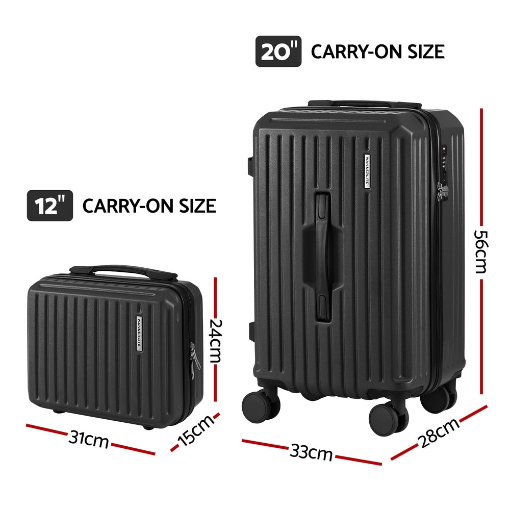 Wanderlite 2pcs Trunk Luggage Suitcase Travel Carry On TSA Lock 12" 20" Black - Glam Warehouse