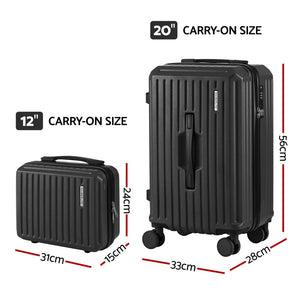 Wanderlite 2pcs Trunk Luggage Suitcase Travel Carry On TSA Lock 12" 20" Black - Glam Warehouse
