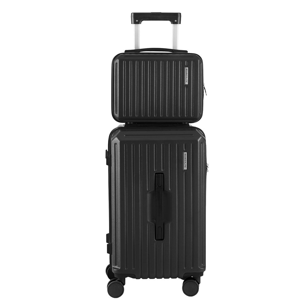Wanderlite 2pcs Trunk Luggage Suitcase Travel Carry On TSA Lock 12" 20" Black - Glam Warehouse