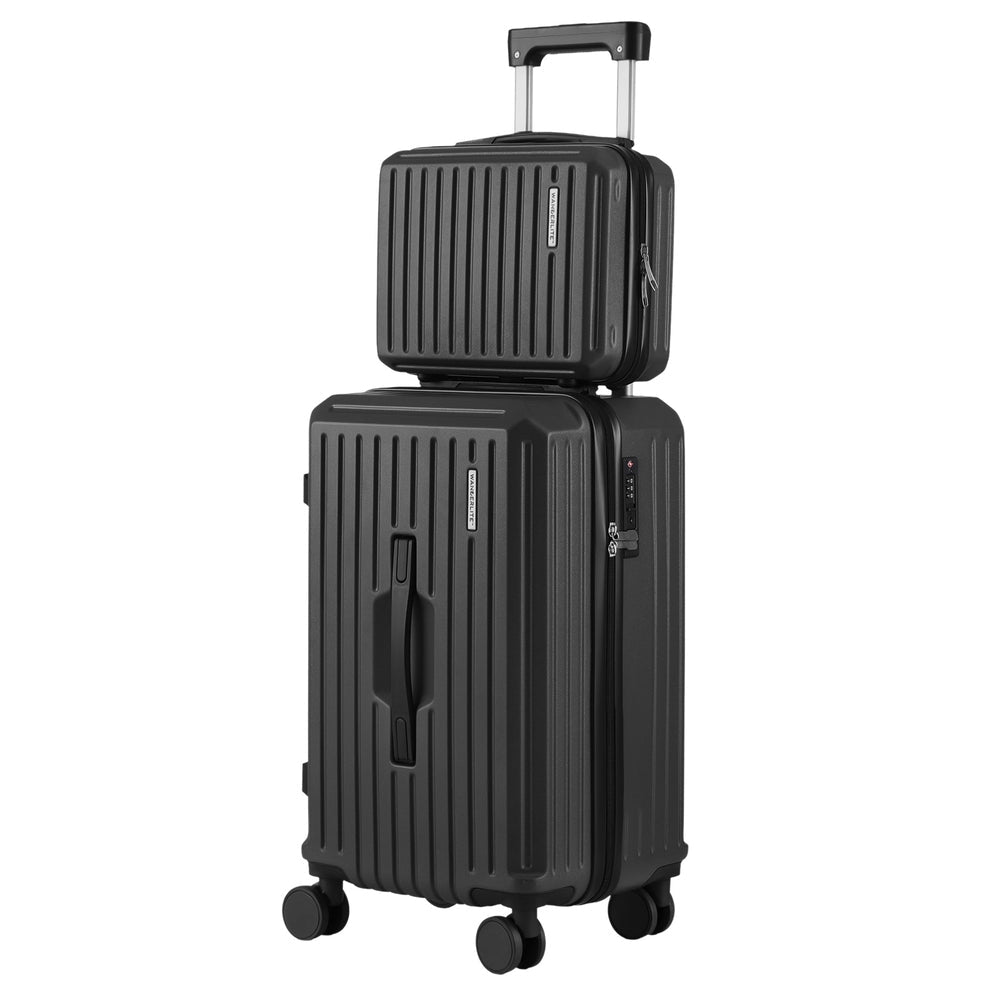 Wanderlite 2pcs Trunk Luggage Suitcase Travel Carry On TSA Lock 12" 20" Black - Glam Warehouse