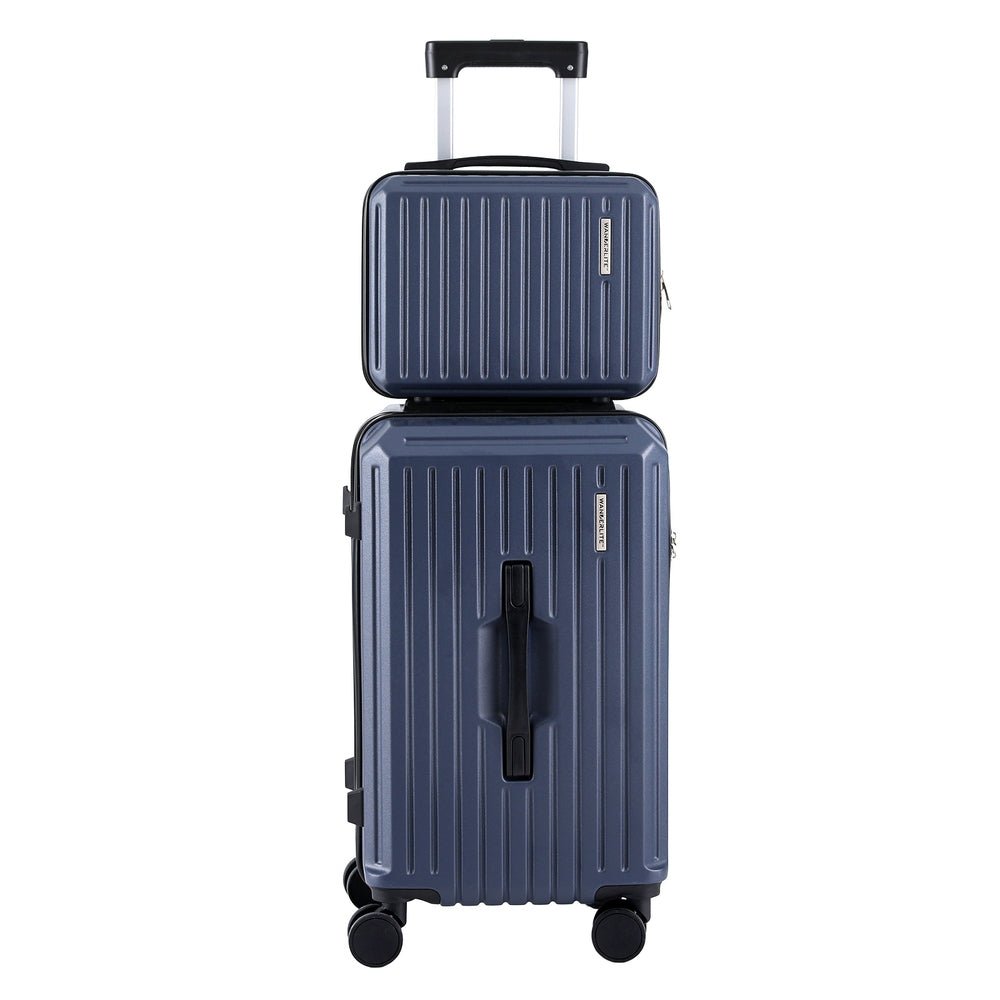 Wanderlite 2pcs Trunk Luggage Suitcase Travel Carry On TSA Lock 12" 20" Navy - Glam Warehouse