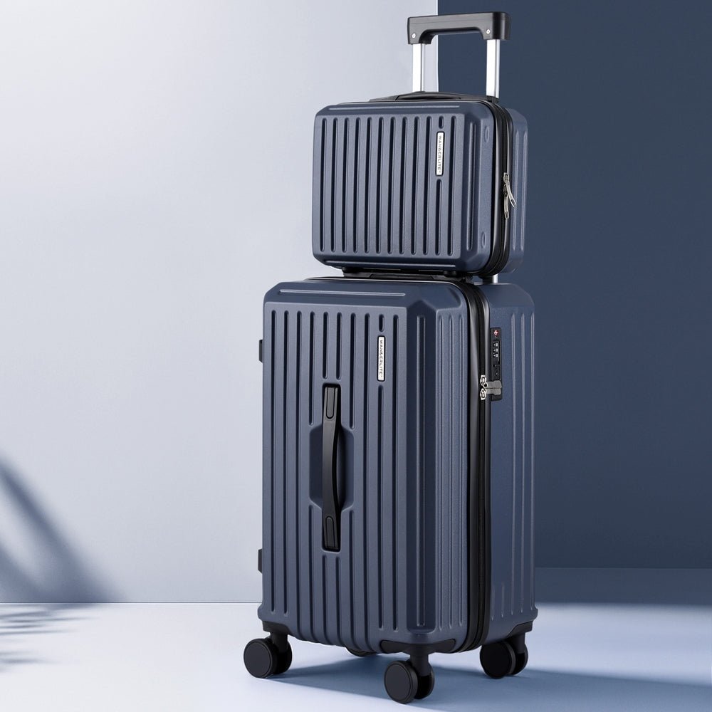 Wanderlite 2pcs Trunk Luggage Suitcase Travel Carry On TSA Lock 12" 20" Navy - Glam Warehouse