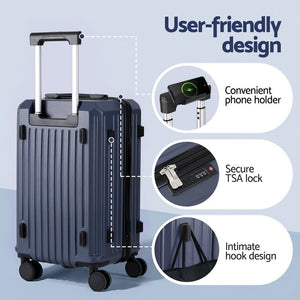 Wanderlite 2pcs Trunk Luggage Suitcase Travel Carry On TSA Lock 12" 20" Navy - Glam Warehouse