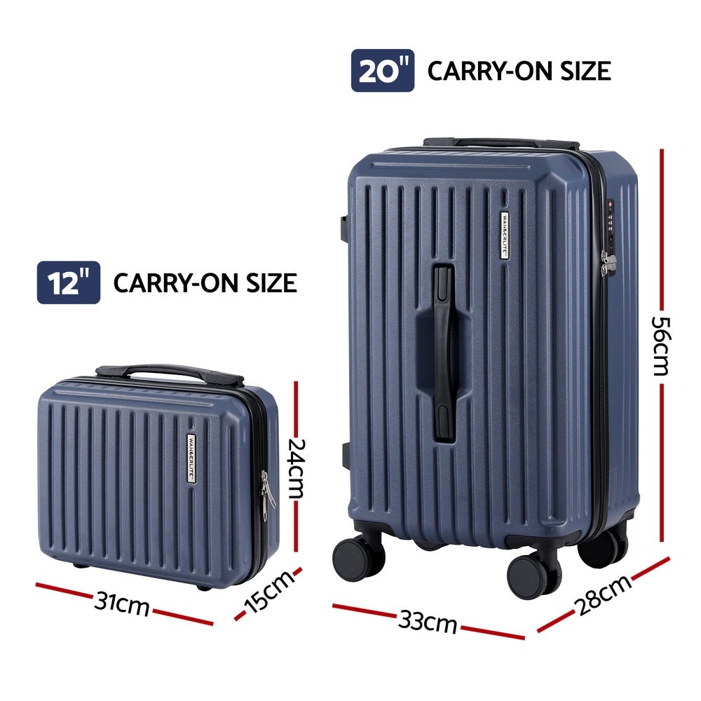 Wanderlite 2pcs Trunk Luggage Suitcase Travel Carry On TSA Lock 12" 20" Navy - Glam Warehouse