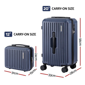 Wanderlite 2pcs Trunk Luggage Suitcase Travel Carry On TSA Lock 12" 20" Navy - Glam Warehouse
