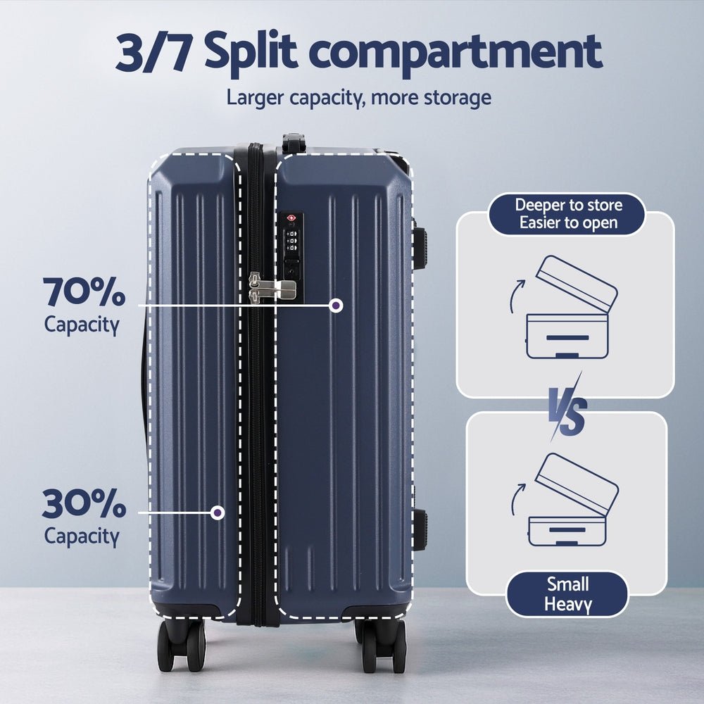 Wanderlite 2pcs Trunk Luggage Suitcase Travel Carry On TSA Lock 12" 20" Navy - Glam Warehouse