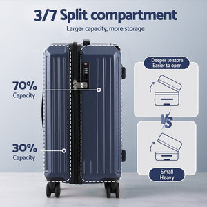 Wanderlite 2pcs Trunk Luggage Suitcase Travel Carry On TSA Lock 12" 20" Navy - Glam Warehouse
