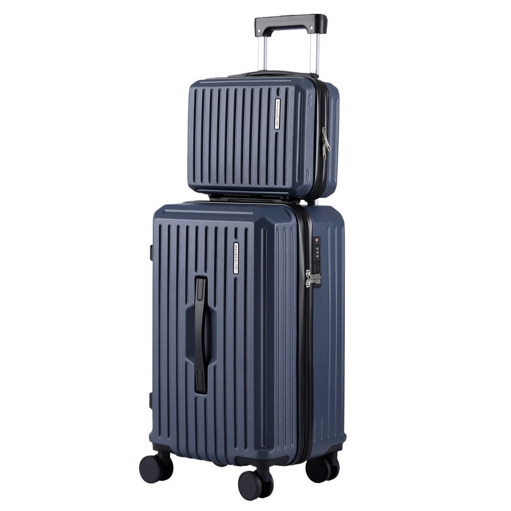 Wanderlite 2pcs Trunk Luggage Suitcase Travel Carry On TSA Lock 12" 20" Navy - Glam Warehouse