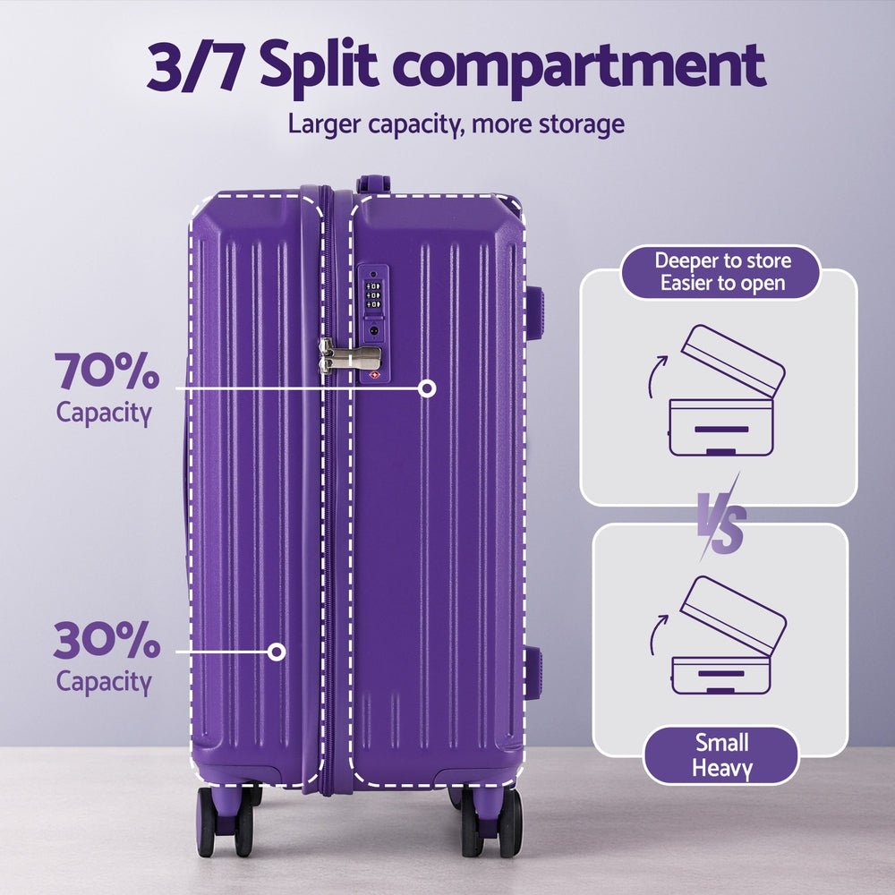 Wanderlite 2pcs Trunk Luggage Suitcase Travel Carry On TSA Lock 12" 20" Purple - Glam Warehouse