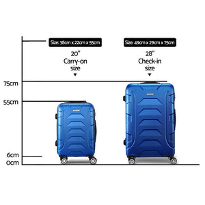 Wanderlite 2Set 20-28 Inch Luggage with TSA Lock Spinner Carry On Hard Shell Travel Suitcase Luggage Case Blue - Glam Warehouse