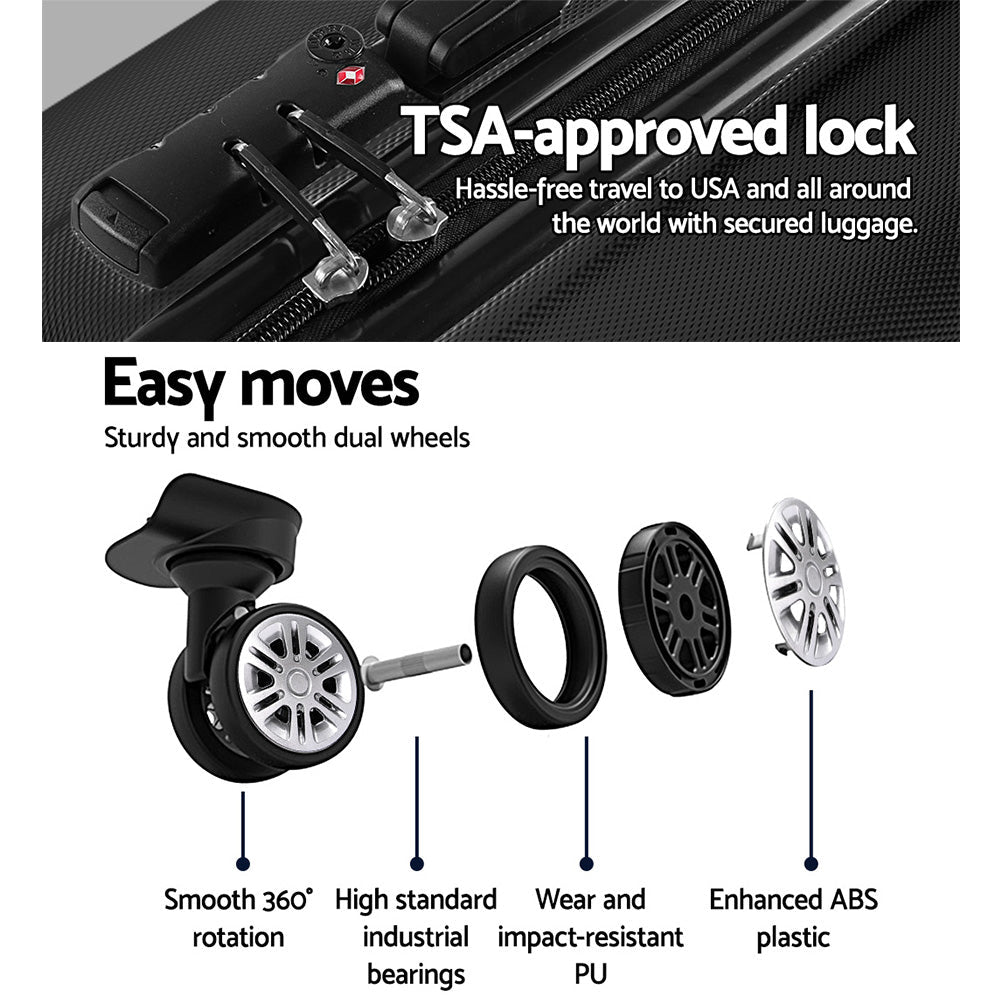 Wanderlite 2Set 20-28 Inch Luggage with TSA Lock Spinner Travel Suitcase Carry On Hard Shell Luggage Case Black - Glam Warehouse