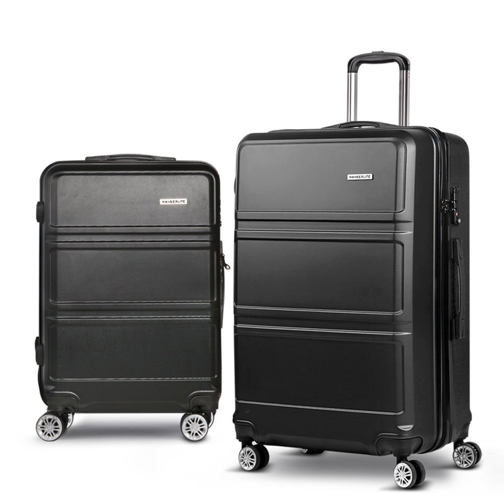 Wanderlite 2Set 20-28 Inch Luggage with TSA Lock Spinner Travel Suitcase Carry On Hard Shell Luggage Case Black - Glam Warehouse