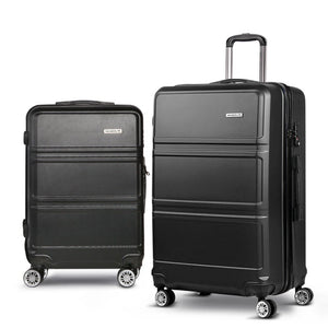 Wanderlite 2Set 20-28 Inch Luggage with TSA Lock Spinner Travel Suitcase Carry On Hard Shell Luggage Case Black - Glam Warehouse