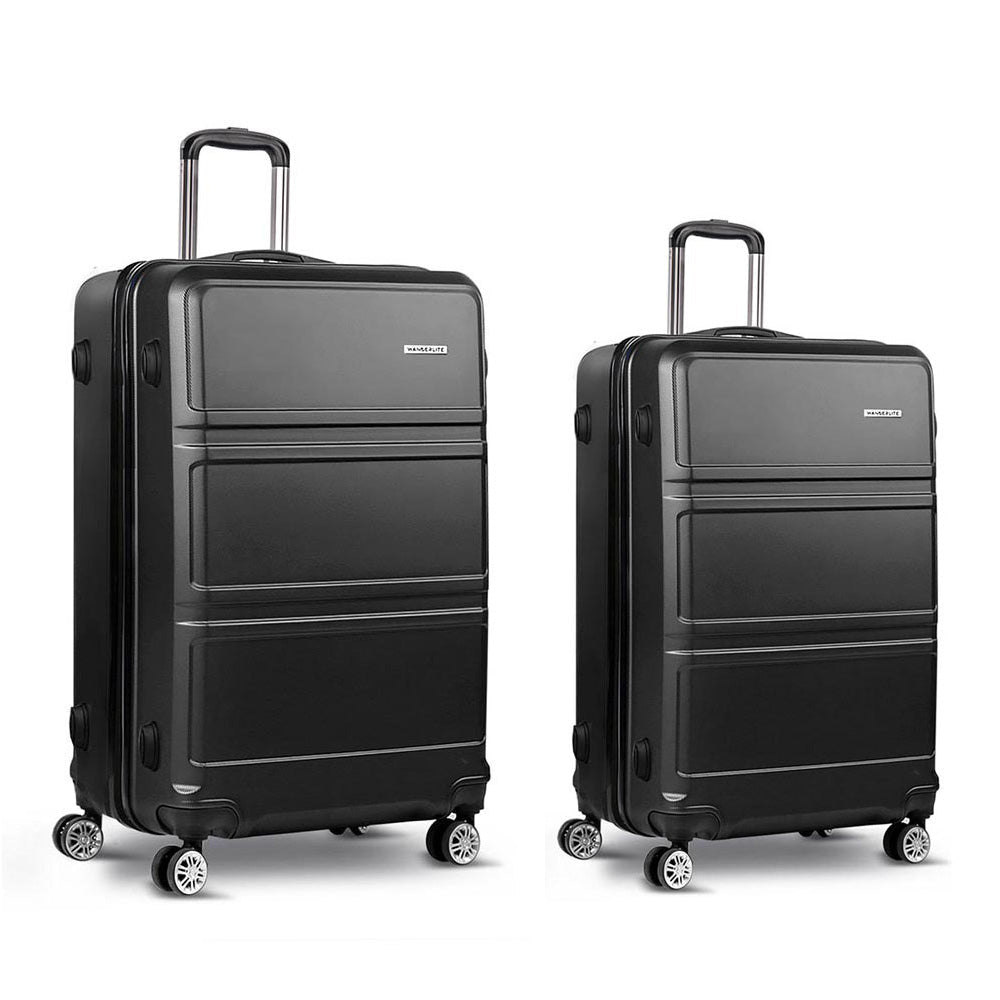 Wanderlite 2Set 20-28 Inch Luggage with TSA Lock Spinner Travel Suitcase Carry On Hard Shell Luggage Case Black - Glam Warehouse