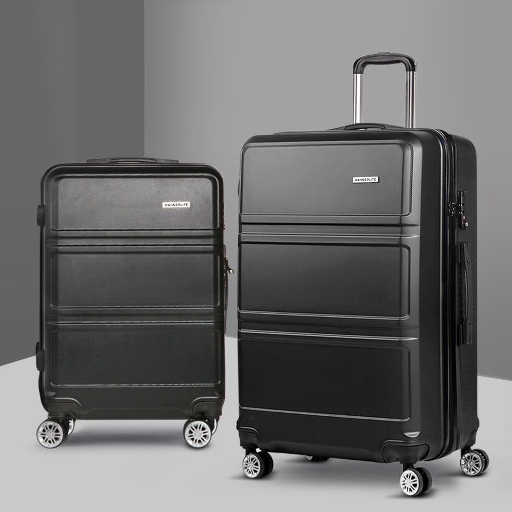 Wanderlite 2Set 20-28 Inch Luggage with TSA Lock Spinner Travel Suitcase Carry On Hard Shell Luggage Case Black - Glam Warehouse