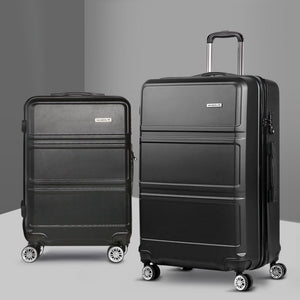 Wanderlite 2Set 20-28 Inch Luggage with TSA Lock Spinner Travel Suitcase Carry On Hard Shell Luggage Case Black - Glam Warehouse