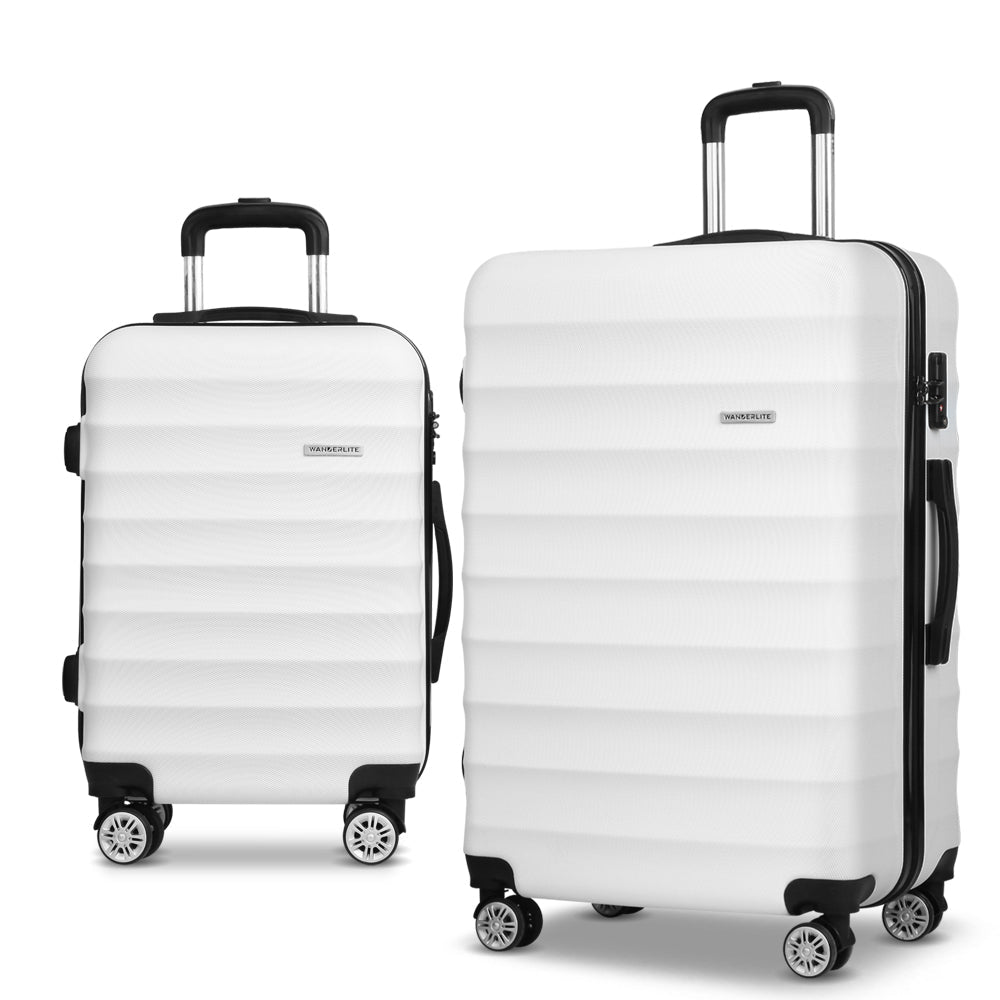 Wanderlite 2Set 20-28 Inch Luggage with TSA Lock Spinner Travel Suitcase Carry On Hard Shell Luggage Case White - Glam Warehouse