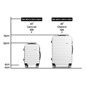 Wanderlite 2Set 20-28 Inch Luggage with TSA Lock Spinner Travel Suitcase Carry On Hard Shell Luggage Case White - Glam Warehouse