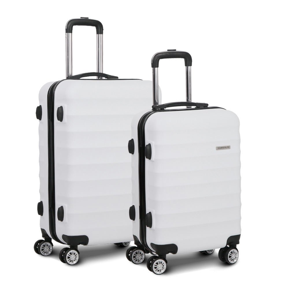Wanderlite 2Set 20-28 Inch Luggage with TSA Lock Spinner Travel Suitcase Carry On Hard Shell Luggage Case White - Glam Warehouse