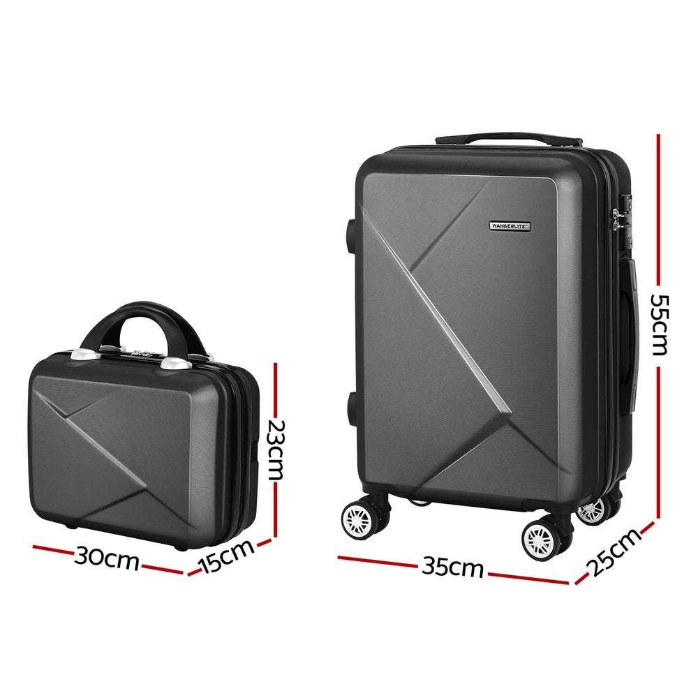 Wanderlite 2Set 20 Inch Luggage Case with 12 Inch Handheld Luggage Box Hard Shell Travel Suitcase TSA Lock Black - Glam Warehouse