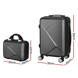 Wanderlite 2Set 20 Inch Luggage Case with 12 Inch Handheld Luggage Box Hard Shell Travel Suitcase TSA Lock Black - Glam Warehouse