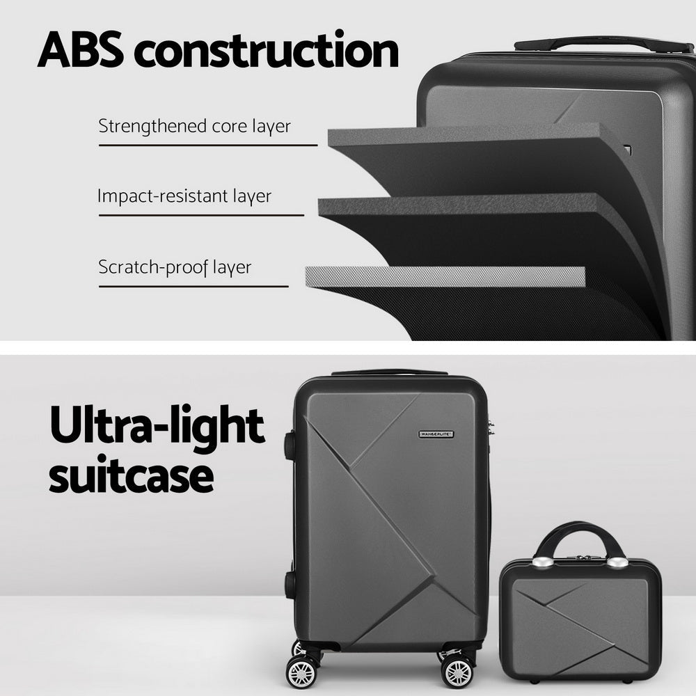 Wanderlite 2Set 20 Inch Luggage Case with 12 Inch Handheld Luggage Box Hard Shell Travel Suitcase TSA Lock Black - Glam Warehouse