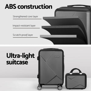 Wanderlite 2Set 20 Inch Luggage Case with 12 Inch Handheld Luggage Box Hard Shell Travel Suitcase TSA Lock Black - Glam Warehouse