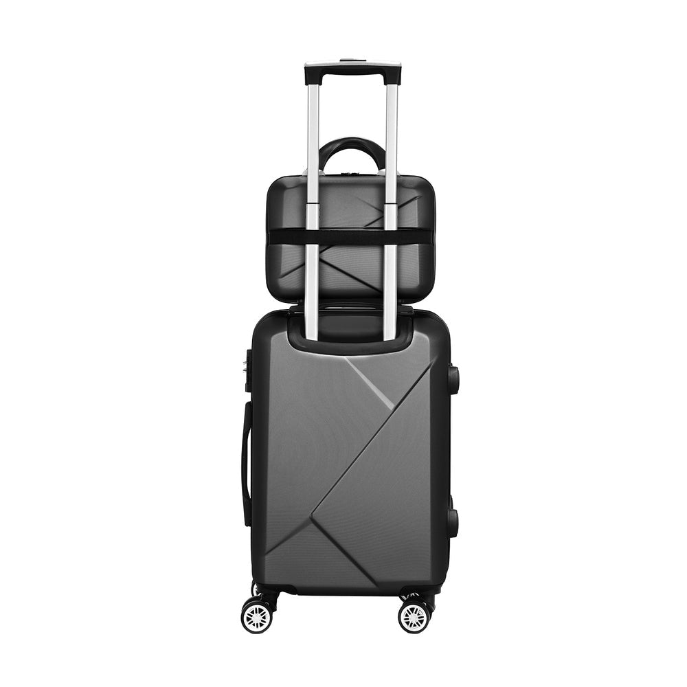 Wanderlite 2Set 20 Inch Luggage Case with 12 Inch Handheld Luggage Box Hard Shell Travel Suitcase TSA Lock Black - Glam Warehouse