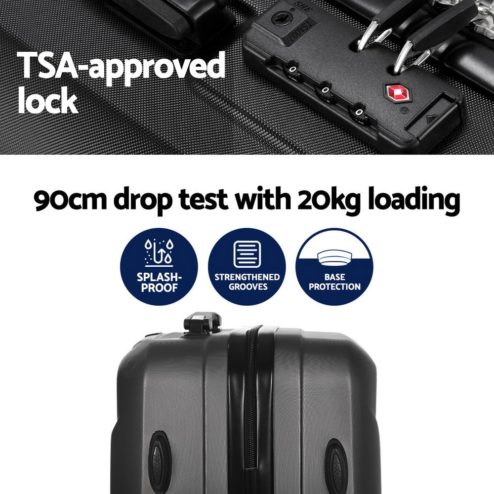 Wanderlite 2Set 20 Inch Luggage Case with 12 Inch Handheld Luggage Box Hard Shell Travel Suitcase TSA Lock Black - Glam Warehouse