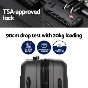 Wanderlite 2Set 20 Inch Luggage Case with 12 Inch Handheld Luggage Box Hard Shell Travel Suitcase TSA Lock Black - Glam Warehouse