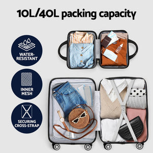 Wanderlite 2Set 20 Inch Luggage Case with 12 Inch Handheld Luggage Box Hard Shell Travel Suitcase TSA Lock Black - Glam Warehouse