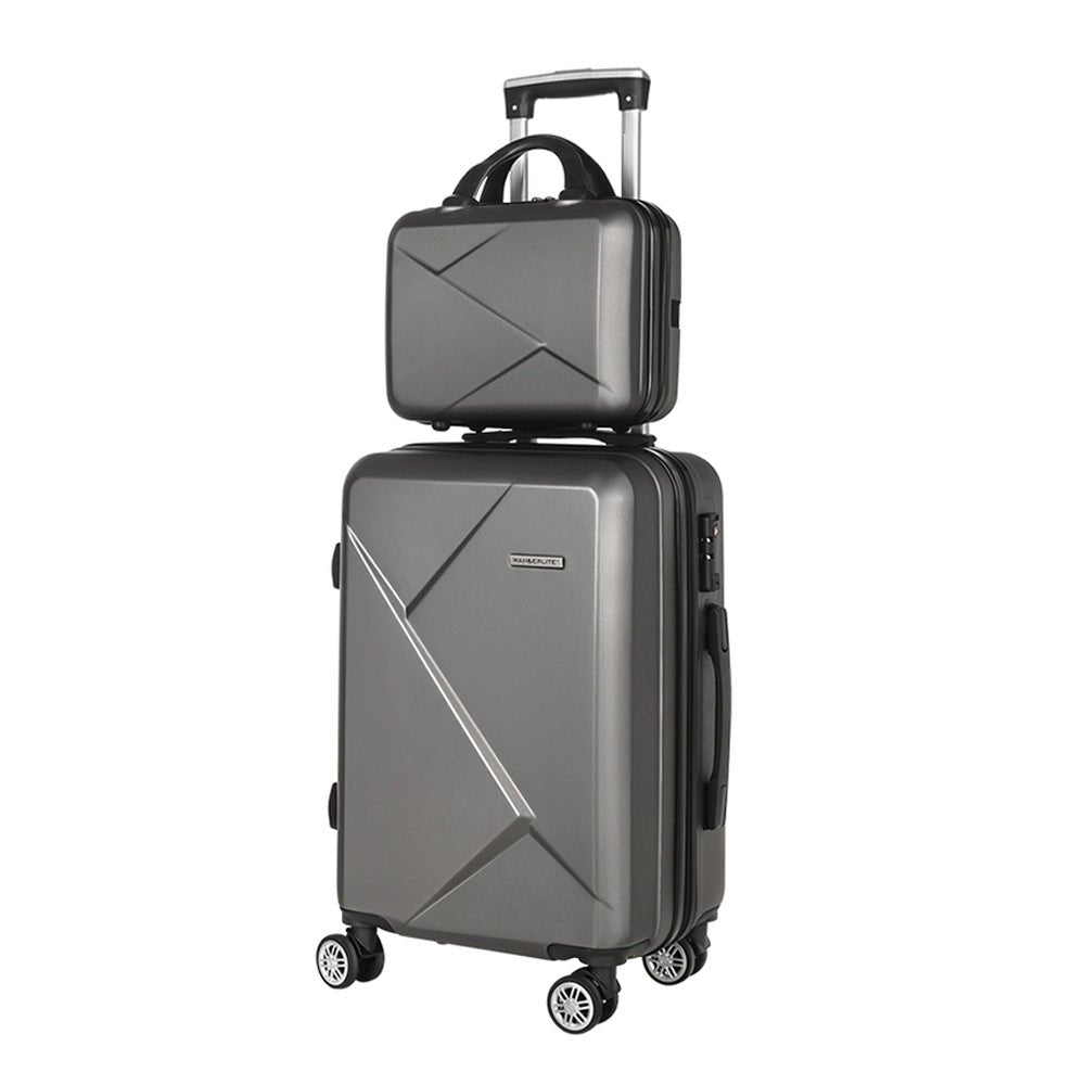 Wanderlite 2Set 20 Inch Luggage Case with 12 Inch Handheld Luggage Box Hard Shell Travel Suitcase TSA Lock Dark Grey - Glam Warehouse