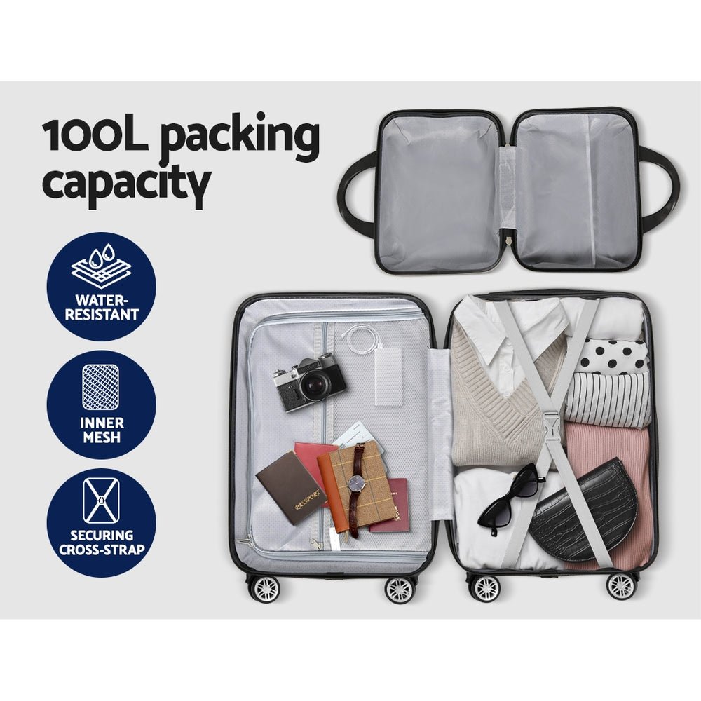 Wanderlite 2Set 20 Inch Luggage Case with 12 Inch Handheld Luggage Box Hard Shell Travel Suitcase TSA Lock Dark Grey - Glam Warehouse