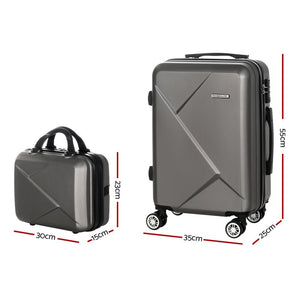 Wanderlite 2Set 20 Inch Luggage Case with 12 Inch Handheld Luggage Box Hard Shell Travel Suitcase TSA Lock Dark Grey - Glam Warehouse