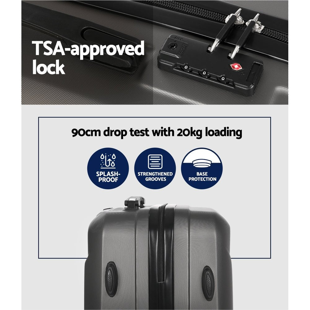 Wanderlite 2Set 20 Inch Luggage Case with 12 Inch Handheld Luggage Box Hard Shell Travel Suitcase TSA Lock Dark Grey - Glam Warehouse