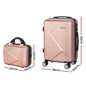 Wanderlite 2Set 20 Inch Luggage Case with 12 Inch Handheld Luggage Box Hard Shell Travel Suitcase TSA Lock Rose Gold - Glam Warehouse